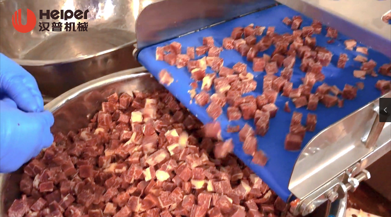 Industrial Dicing Machine. Frozen Meat Dicer.